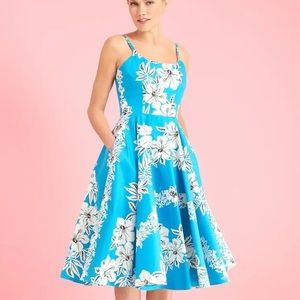 The Pretty Dress Company Priscilla Turquoise Hawaiian Floral Midi Swing UK16